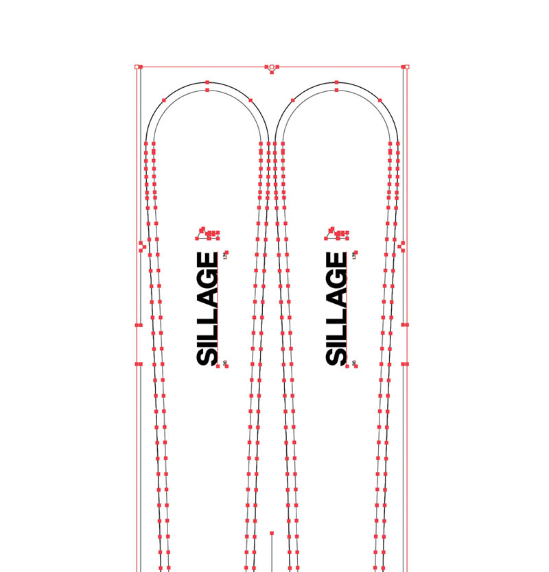 Plan d'un gabarit de ski Sillage